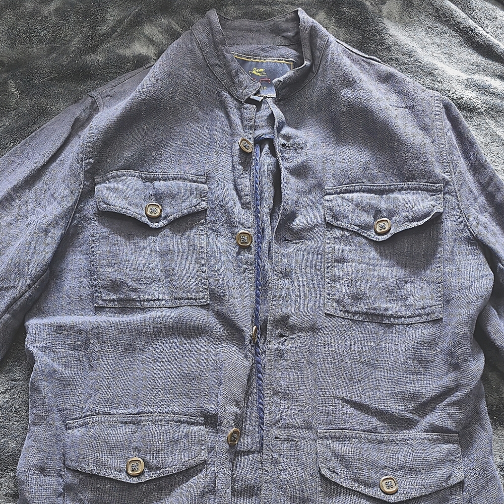Etro Milano Blue Button Down Linen Shirt